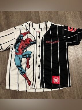 Marvel Spider-Man Black & White Pinstripe Kids Jersey with Red Accent